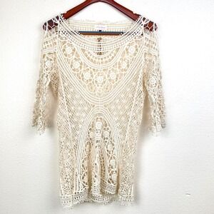 NWT Womens Tunic Top Sz L Cotton Crochet Boho Lace Open Knit Fairy Festival Boho